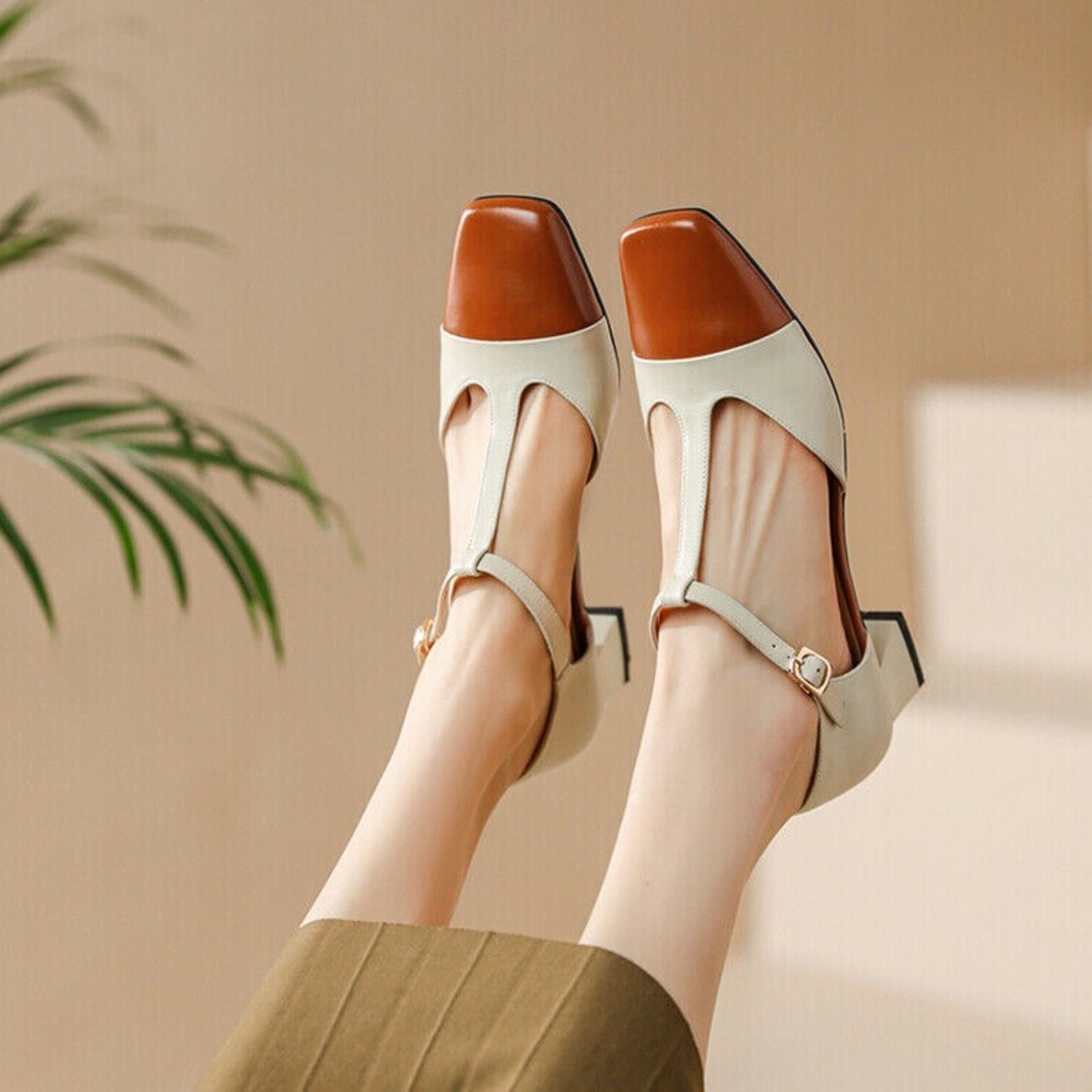 CHIKO Mikka Square Toe Block Heels T-Strap Shoes